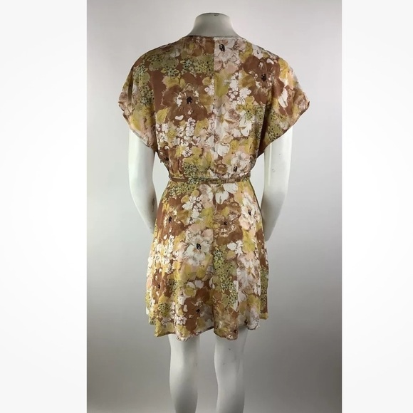 Free People Sz XS Freddy Tie Mini Dress In Floral Print Brown 100% Modal - Picture 5 of 7